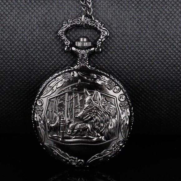 Pocket Watch Other - Wolf Pocket Watch NEW Black Metal Wolves Wild Nature Outdoors Gift